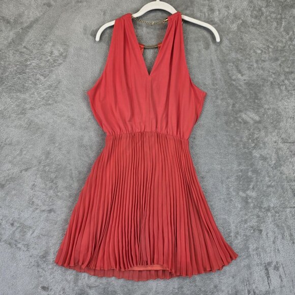 Bebe Dress Womens Extra Small Coral Pleated Mini Gold Necklace Halter Party - Picture 11 of 11